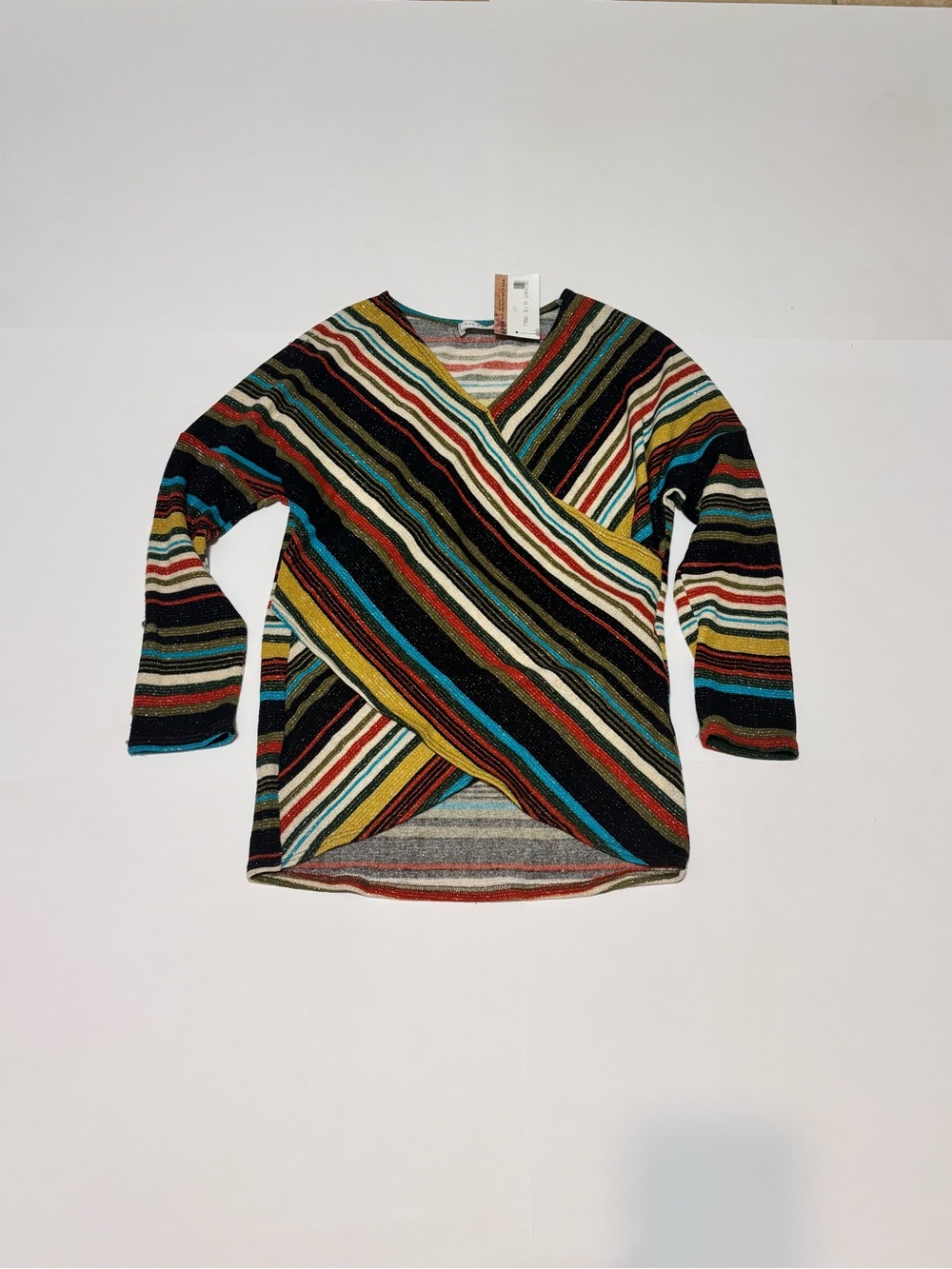 Ces Femme Multicolor Striped V-Neck Wrap Sweater